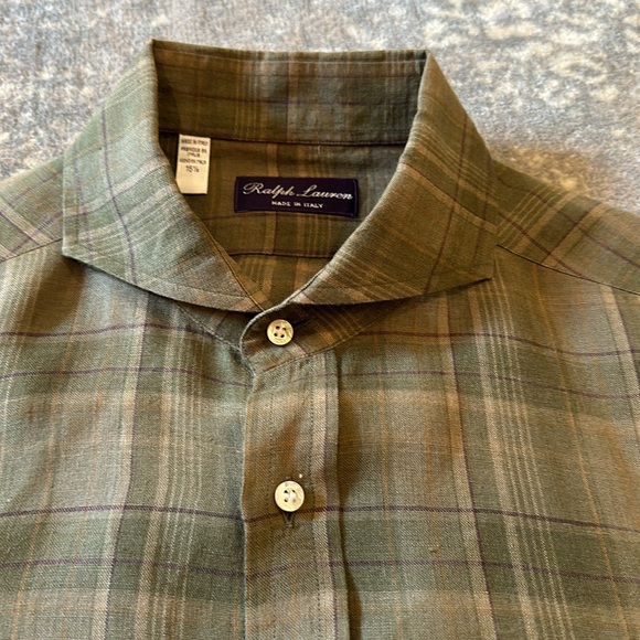 RALPH LAUREN PURPLE LABEL 100% LINEN MENS DRESS SHIRT SIZE 16.5 - Picture 7 of 11